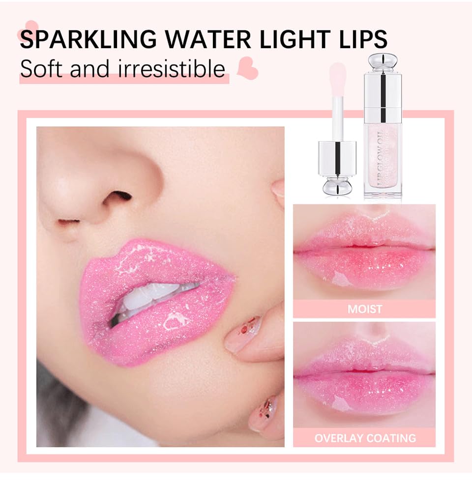 Hydrating Lip Glow - Tinted Lip Oil for Dry Lips - Non-sticky Big Brush Head - Lip Plumping - 013