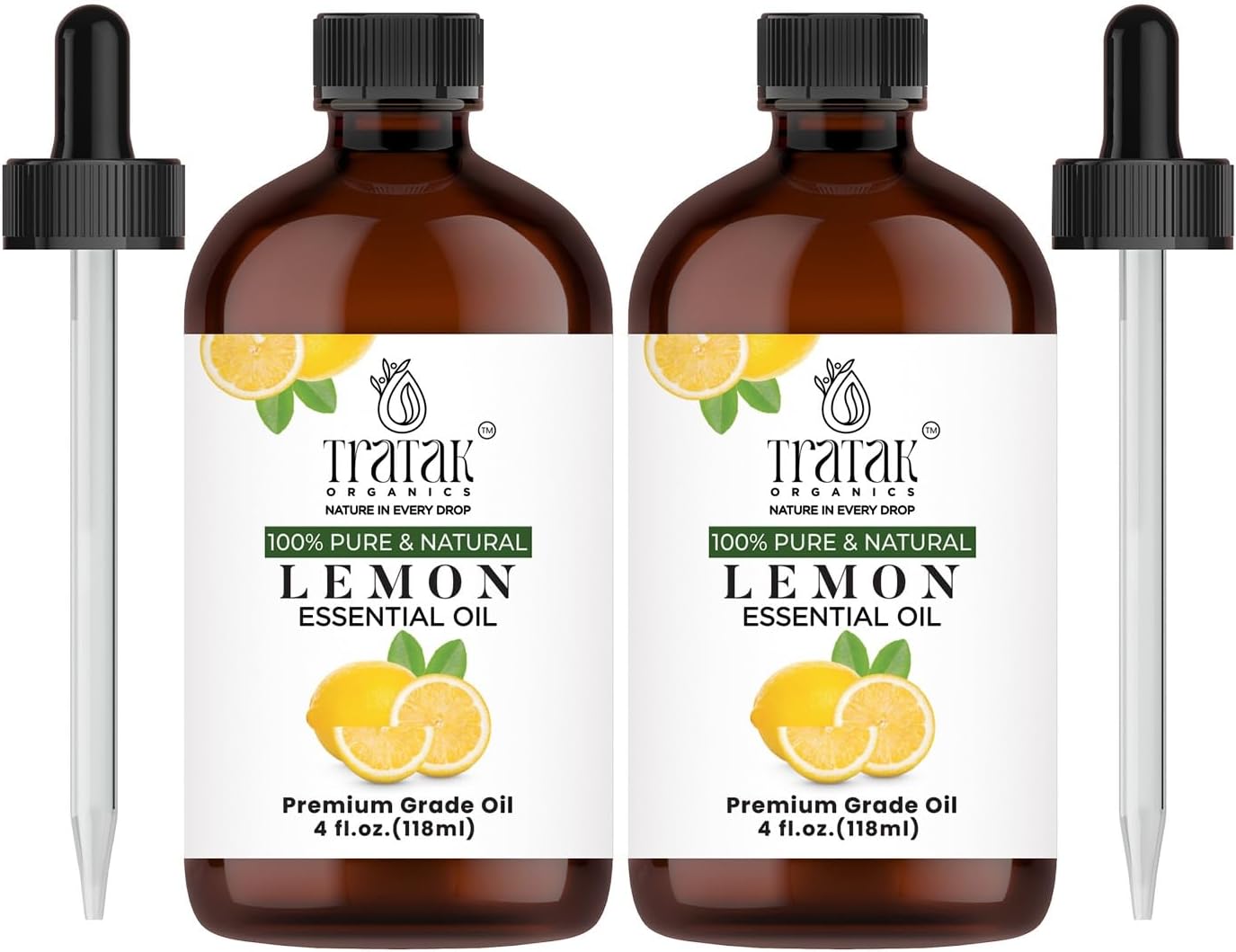 Lemon Essential Oil, 100% Pure & Natural with Glass Droppers | Undiluted Essential Oils for Aromatherapy, Diffusers, Humidifiers, Oil for Skin DIYs | 4 fl oz (Pack of 2)