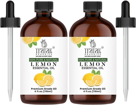 Lemon Essential Oil, 100% Pure & Natural with Glass Droppers | Undiluted Essential Oils for Aromatherapy, Diffusers, Humidifiers, Oil for Skin DIYs | 4 fl oz (Pack of 2)