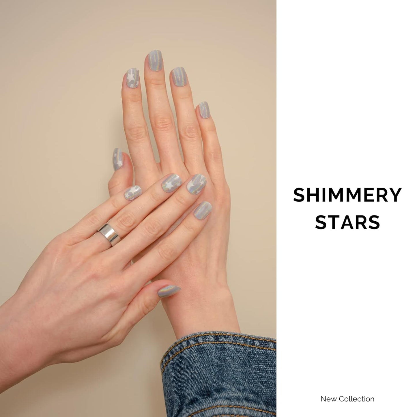 NAILOG Semi Cured Gel Strips, 34 pcs Salon-Quality Stickers, Long Lasting Wraps for Women With Soft Gel Finish | Shimmery Stars