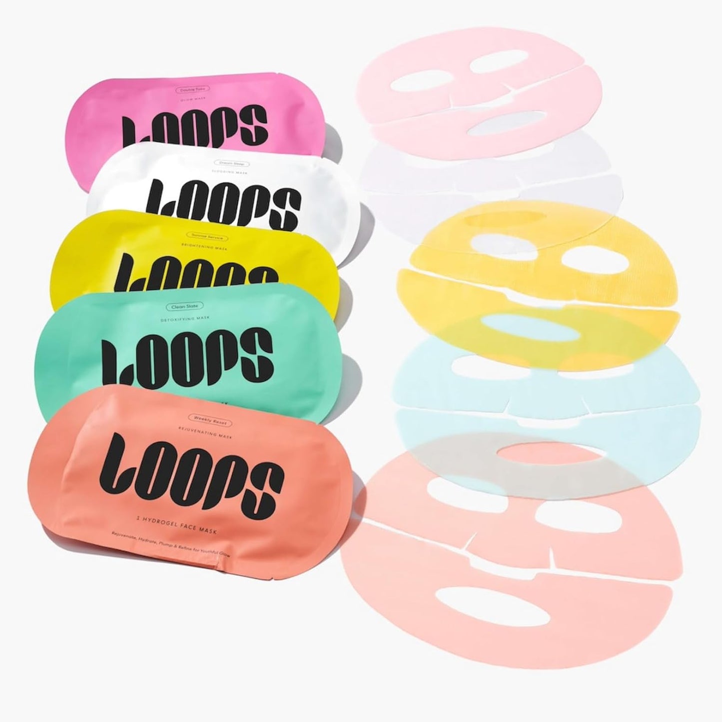 LOOPS VARIETY LOOP KIT - Hydrogel Korean Face Mask for Every Skin- Five Collagen Face Masks for Brightening, Detoxifying, Repairing, Glowing, & Rejuvenating - Gifts for Women -5 Pc