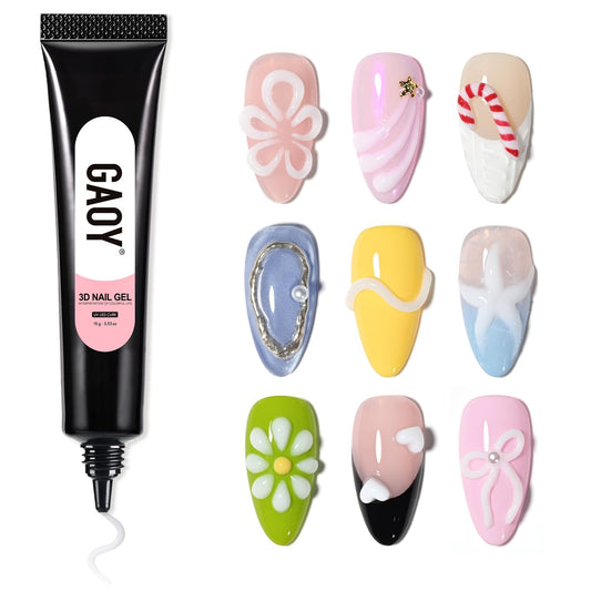 GAOY White 3D Nail Gel, 15g Sculpting Gel for 3D Nail Art Designs Carving, Molding, Painting, No Wipe Gel for Gems & Charms Decoration, Salon DIY Use