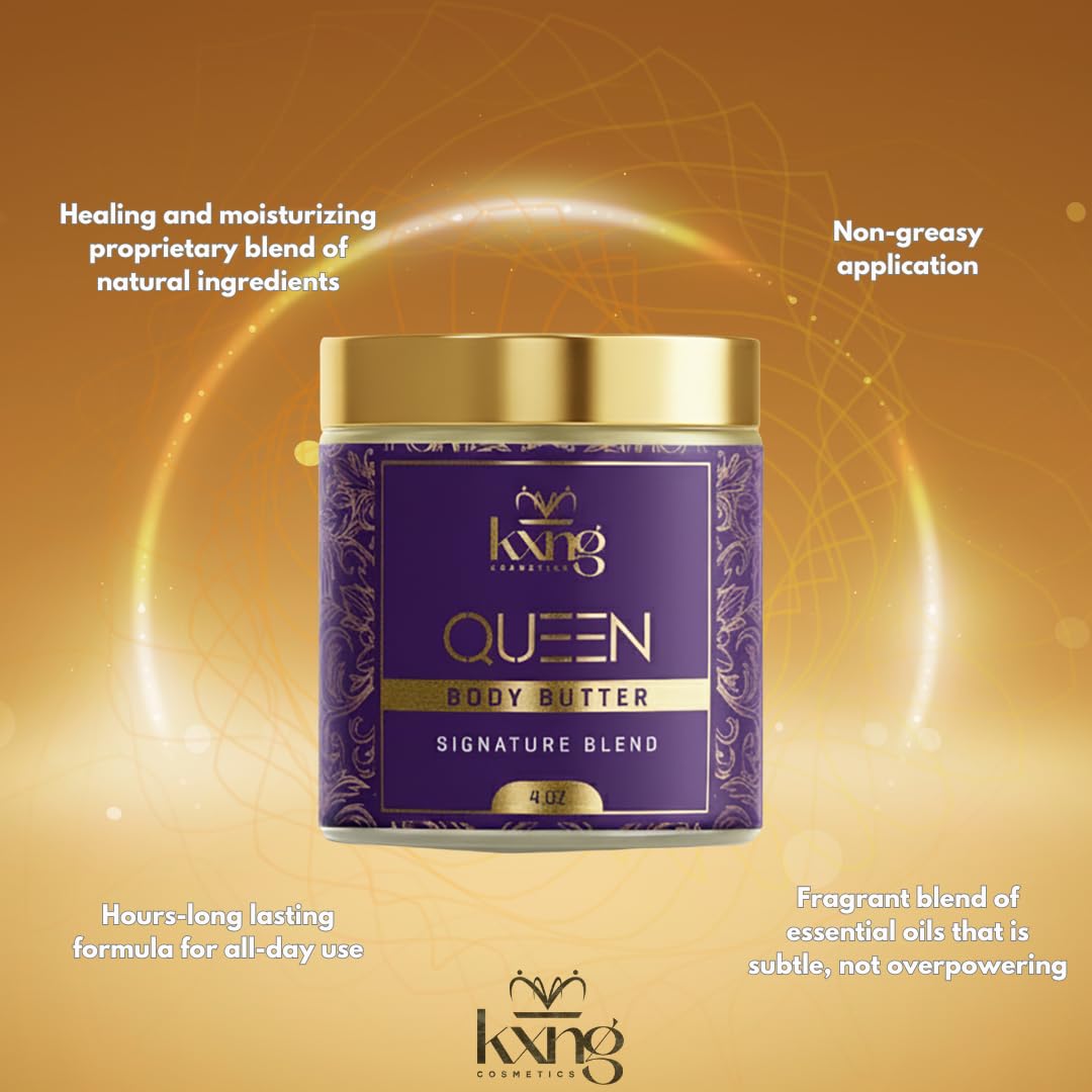 KXNG Cosmetics, Body Butter, Organic Skin Care for Men and Women, Body Moisturizer Lotions and Creams, Raw Shea Butter, Cocoa Butter, Mango, Coconut Oil, Hand, Foot, All Skin Types (Queen)