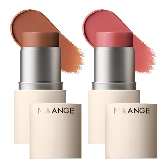MAANGE Multi-Use Blush Stick, All-in-One Cream Blush for Cheeks, Eyes & Lips Long-Wearing, Blendable Makeup Blush Stick, Creamy & Buildable (O102+R301)