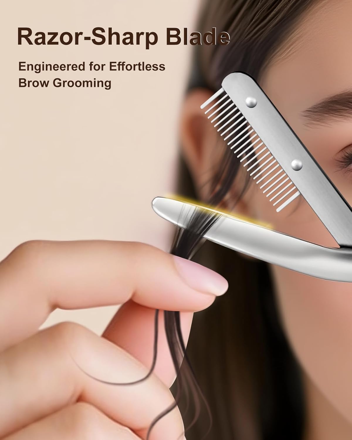 Eyebrow Scissors for Women, Stainless Steel Beauty Scissors with Comb, Precision Trimming Tool for Brows & Facial Hair, Sharp Blades with Safety Guard, Compact & Travel-Friendly (Yellow)