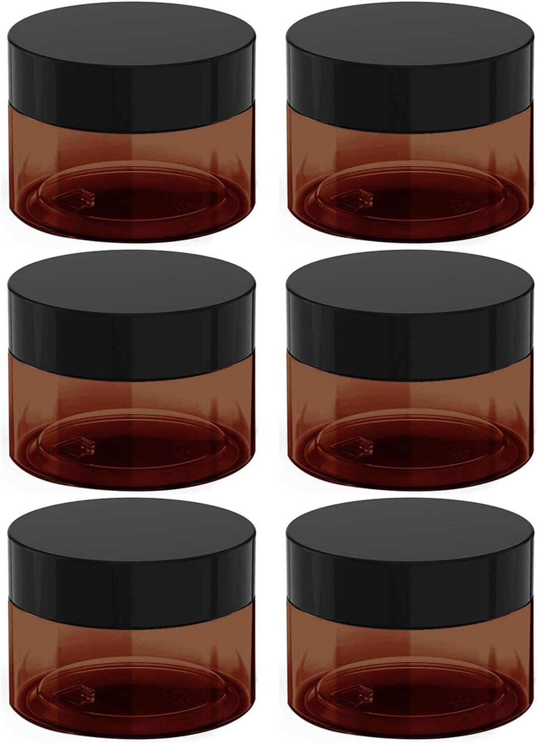 4 oz Amber Plastic Cosmetic Jars Leak Proof Container with Black Lid for Cream, Lotion, Powder, ointment, Beauty Products etc, 6 Pcs.