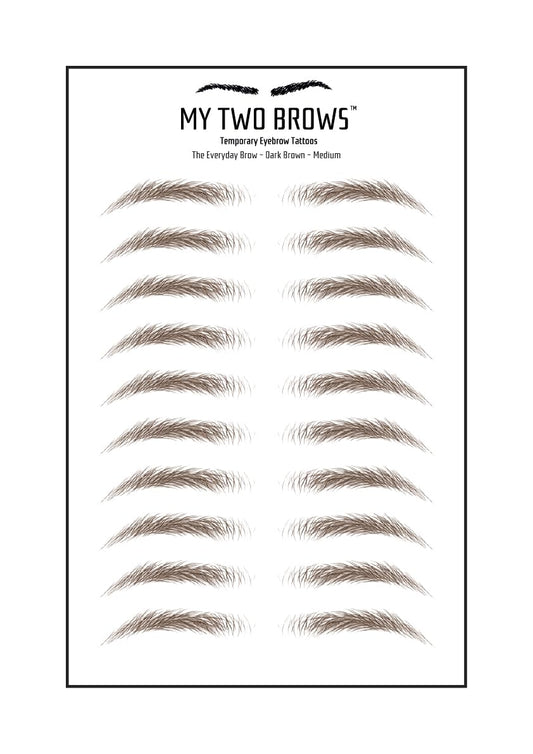 (10 pairs) Dark Brown Temporary Eyebrow Tattoo - Medium Size - Waterproof & Smudgeproof - Everyday Brow Style Eyebrow Stickers - Sheet Lasts up to 30 Days - Won't Work on Existing Brows