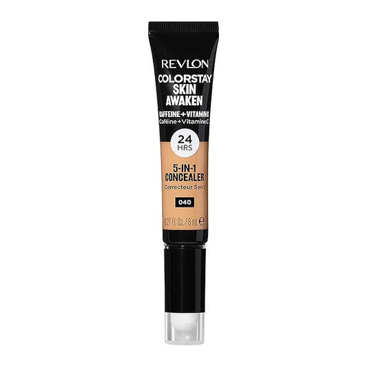 Revlon ColorStay Skin Awaken 5-in-1 Concealer, Lightweight, Creamy Longlasting Face Makeup with Caffeine & Vitamin C, For Imperfections, Dark Circles & Redness, 040 Medium, 0.27 fl oz