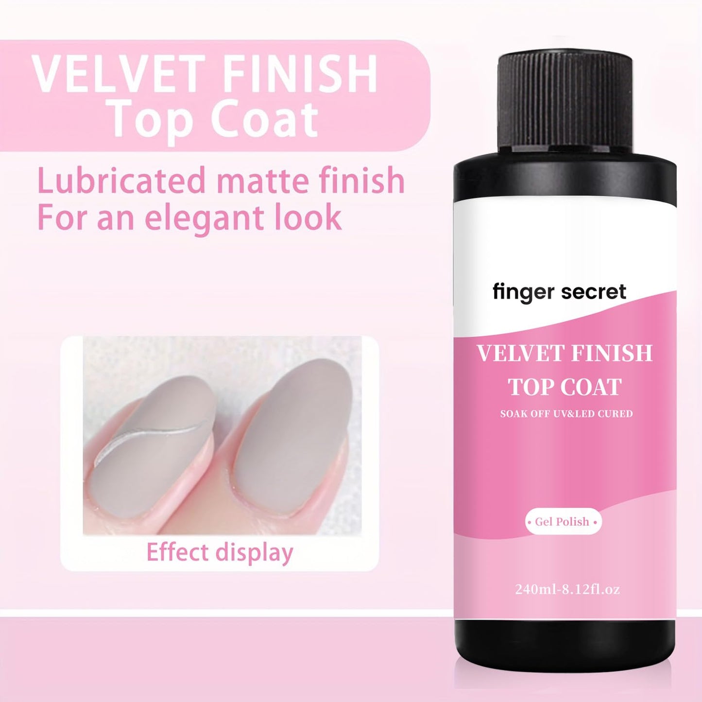 240ml/8.12floz Velvet Finish Matte Top Coat for Gel Nail Polish,Fashion Matte Nail Polish,Nail Supplies for DIY in Salon or Home Use.