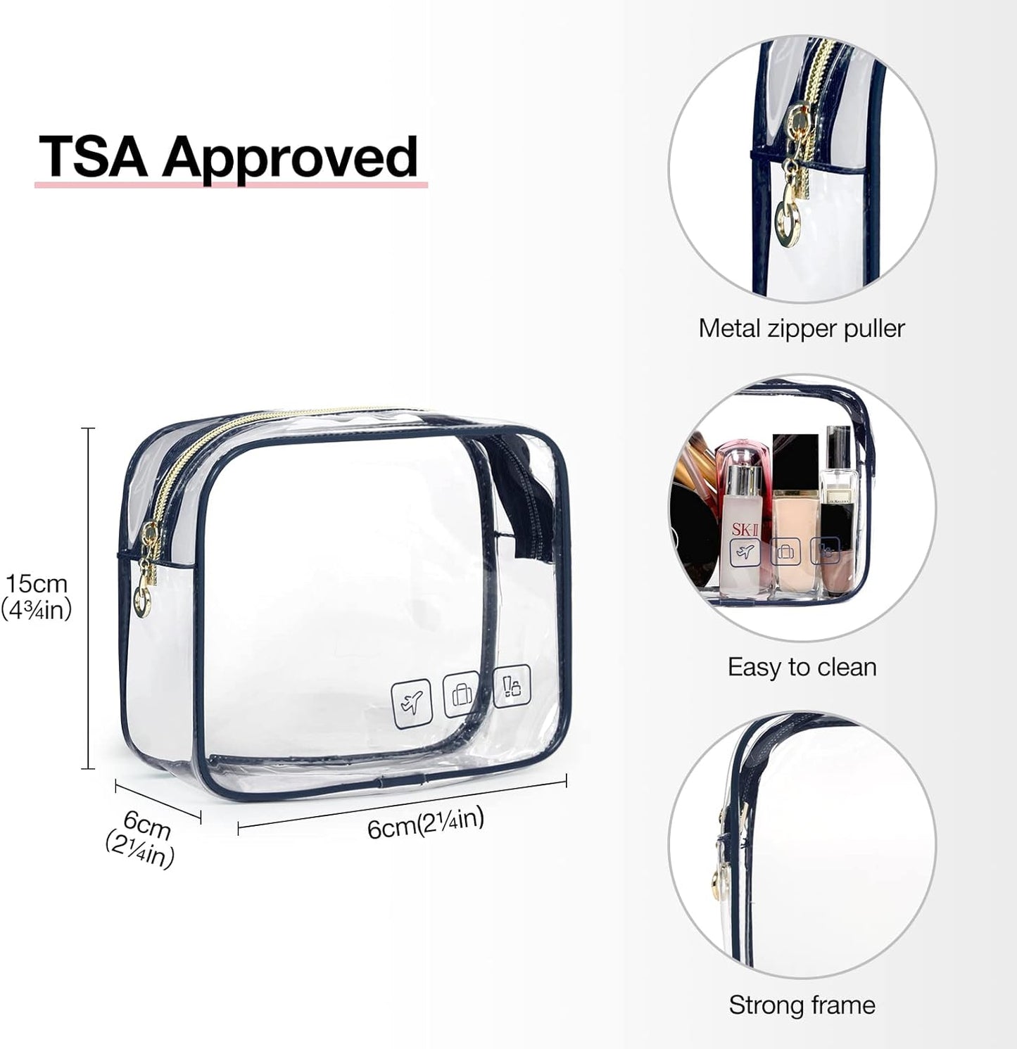 BAGSMART Toiletry Bag Hanging Travel Makeup Organizer with TSA Approved Transparent Cosmetic Bag Makeup Bag for Full Sized Toiletries, Medium-Navy