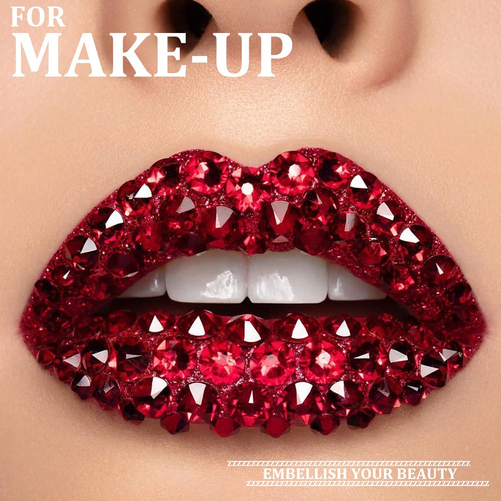 One Pack 2000 Pcs of Flatback Round Red Rhinestones 6 Sizes (1.5-6 mm) with Nail Art Rhinestone Picker Pencil and Tweezers for DIY and Salon Use