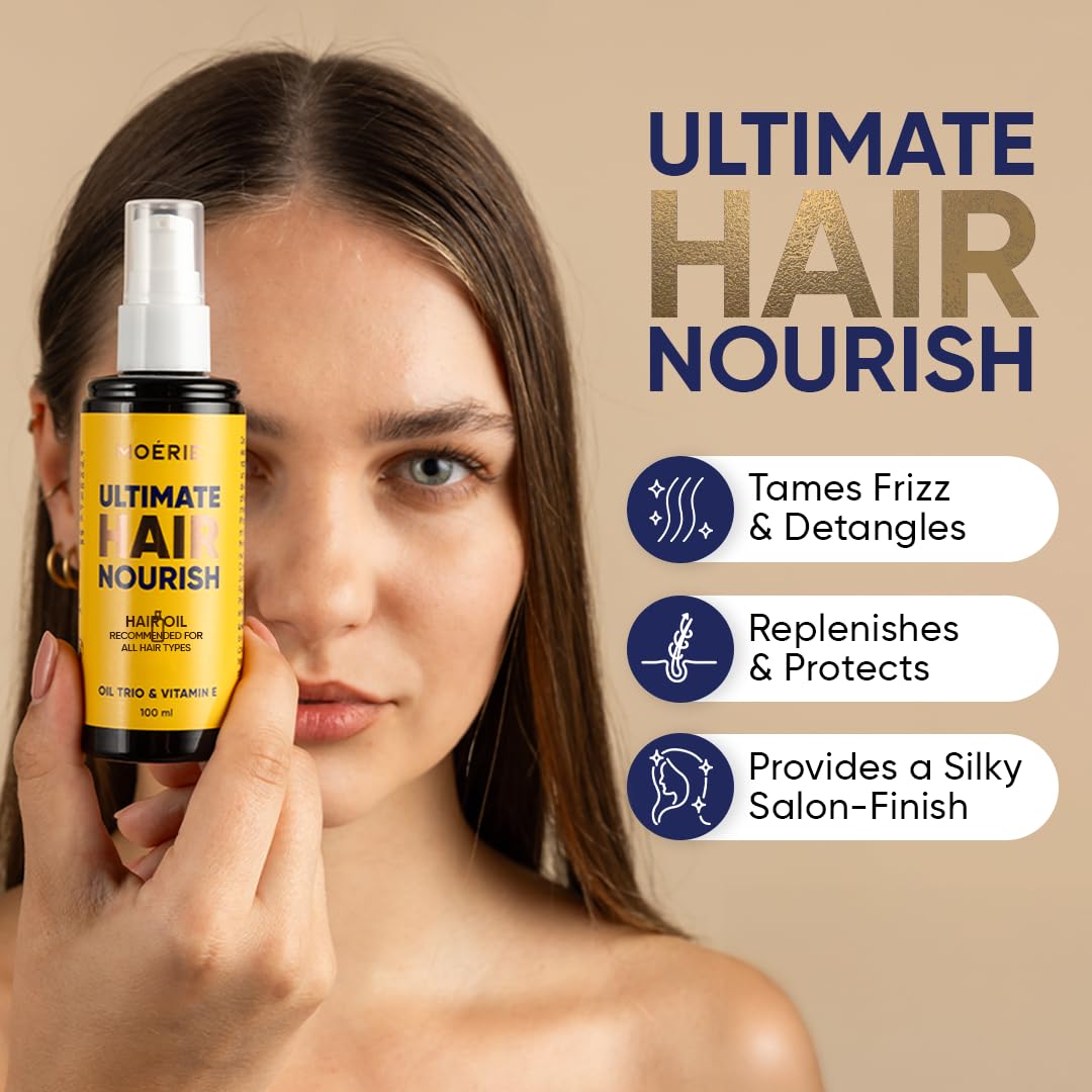 Moerie Ultimate Hair Oil for frizzy, dry and damaged Hair - Deeply Nourishing Rejuvenation - With Vitamin E, Jojoba & Hemp
