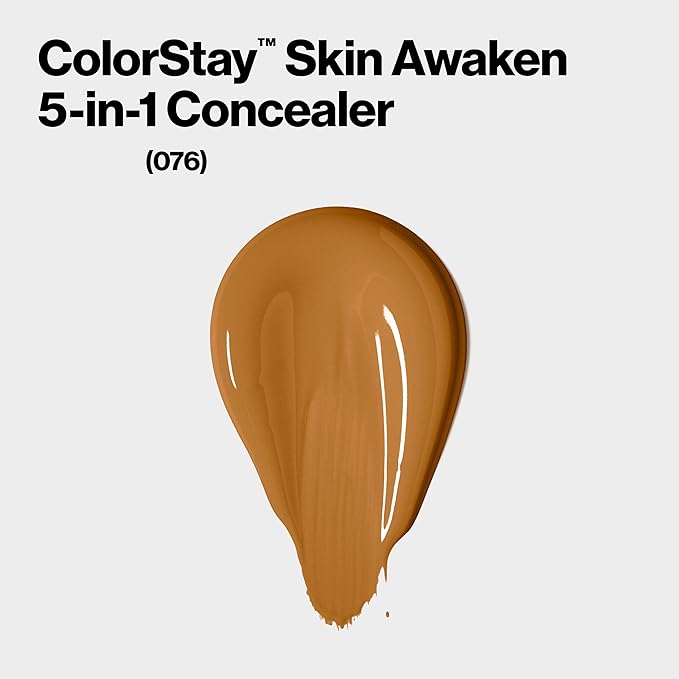 Revlon ColorStay Skin Awaken 5-in-1 Concealer, Lightweight, Creamy Longlasting Face Makeup with Caffeine & Vitamin C, For Imperfections, Dark Circles & Redness, 076 Caramel, 0.27 fl oz