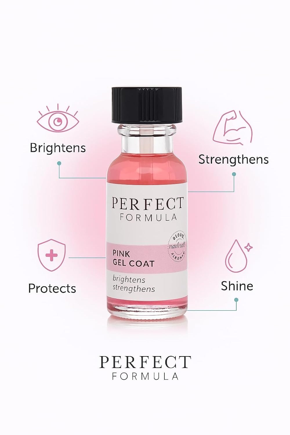 Perfect Formula Pink Gel Coat - Nail Strengthener and Strengthening Polish for Women, Extra Strong Nail Hardener, Keratin Treatment for Damaged Fingernails