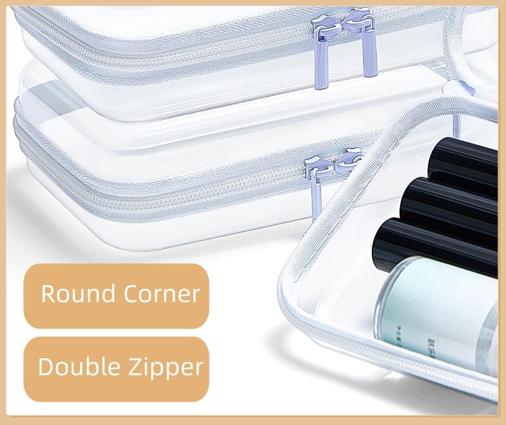 Clear Hard Shell Zipper Case, Upgraded Thicker Transparent Plastic Bins for Organizing, See Through Zipper Pouches Makeup Case, Lidded Storage Bins Organizer for Storage Cosmetics (S+S)