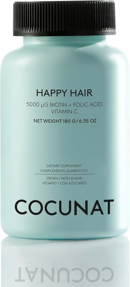COCUNAT Happy Hair Growth Gummies for Women - Biotin 5,000 mcg Hair Vitamins - Helps Reduce Shedding & Thinning - Vegan Hair Skin & Nails Supplement with Folic Acid, Zinc, Vitamins A–E - 60 Gummies