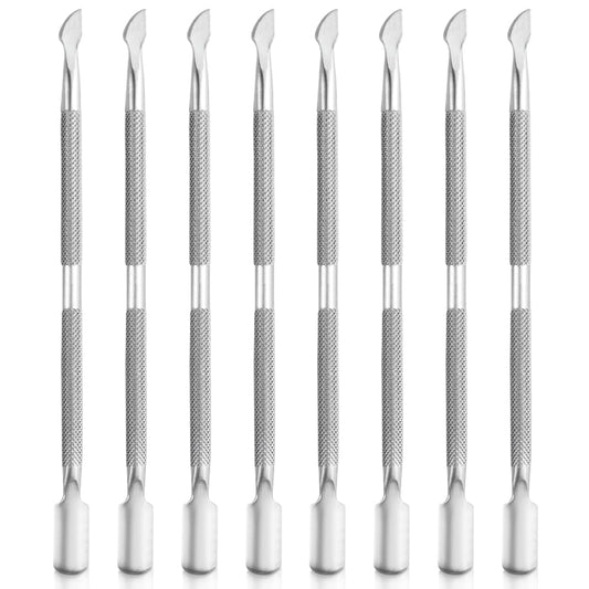 8 Pieces Nail Cuticle Pusher Stainless Steel Nail Polish Cuticle Remover Double Ended Manicure Nail Pedicure Tool Metal Cuticle Peeler Scraper for Fingernails and Toenails (Silver)