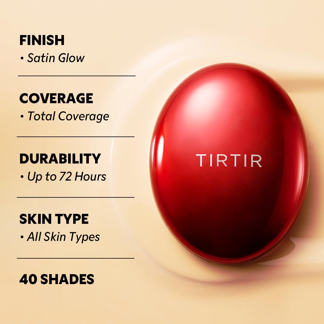 [*Mini Size*] TIRTIR Mask Fit Red Cushion Foundation | Full coverage, Weightless, Skin fit, Satin Glow Finish, Korean Makeup BB Foundation, beauty, Tattoo cover up, Buildable (#33W Ginger, 0.15 Fl Oz)