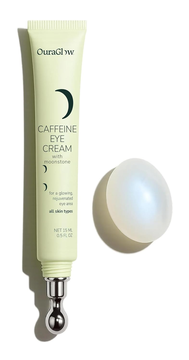 Caffeine Eye Cream for Dark Circles and Puffiness – Moonstone Under Eye Cream with Cooling Tip, Retinol, Hyaluronic Acid & Peptides – for Wrinkles, Bags, Fine Lines – Fragrance-Free