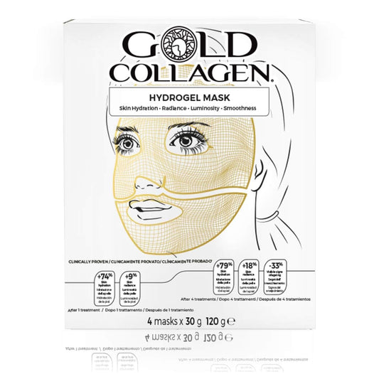 GOLD COLLAGEN Hydrogel Mask Set - Face Masks Skincare for Dehydrated Tired Skin, Wrinkles, Fine Lines, Pack of 4, Skin Care Collagen Face Mask with Hyaluronic Acid, Cooling Effect, Made in South Korea