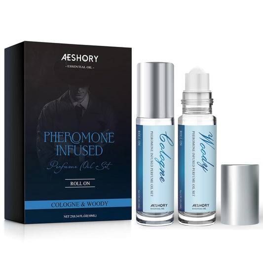 Aeshory Pheromone Perfume for Men - 2 Pcs Roll-On Pheromone Cologne, Long-Lasting Scents Attraction Pheromone Infused Essential Oil Perfume for Men