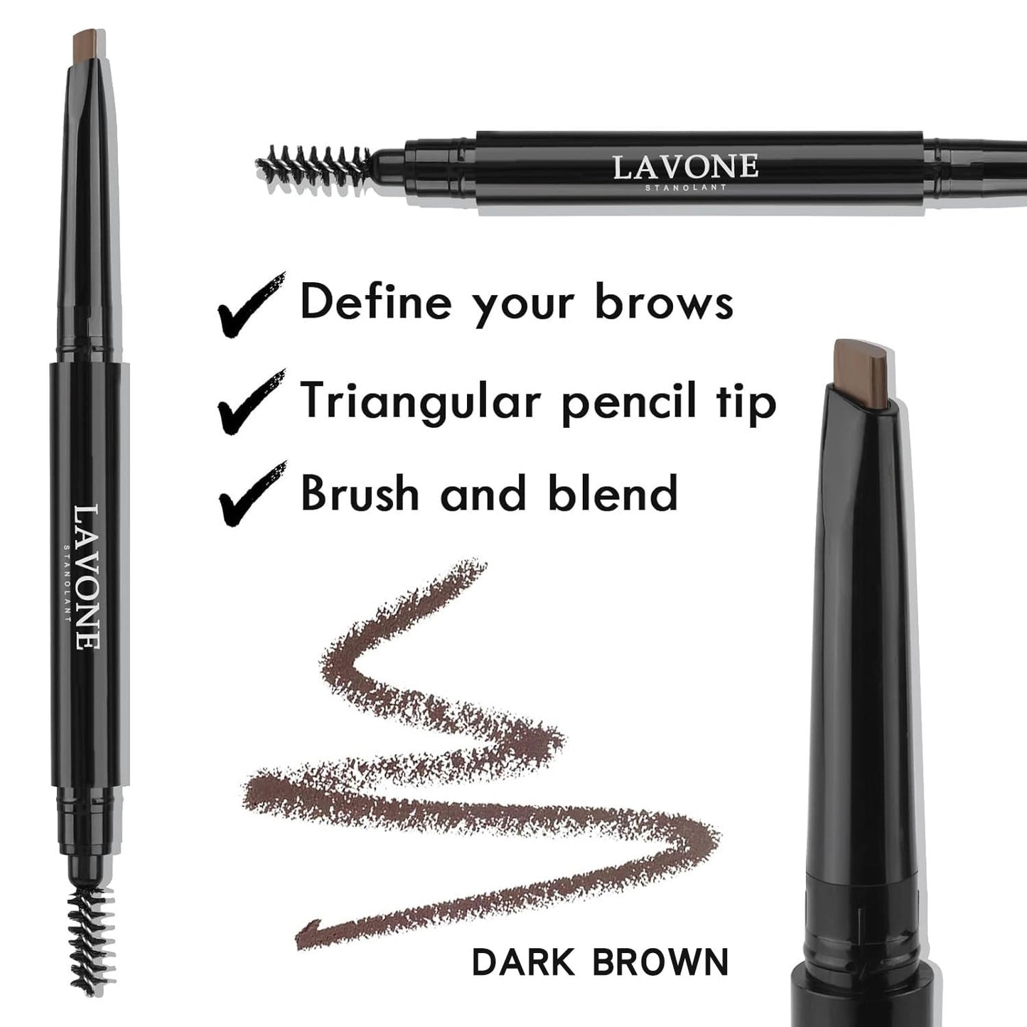 LAVONE Makeup Kit With Eyebrow Stamp Pencil, Waterproof Brow Pencil & Pomade, Eyeliner, Dual-ended Eyebrow Brush, Dark Brown