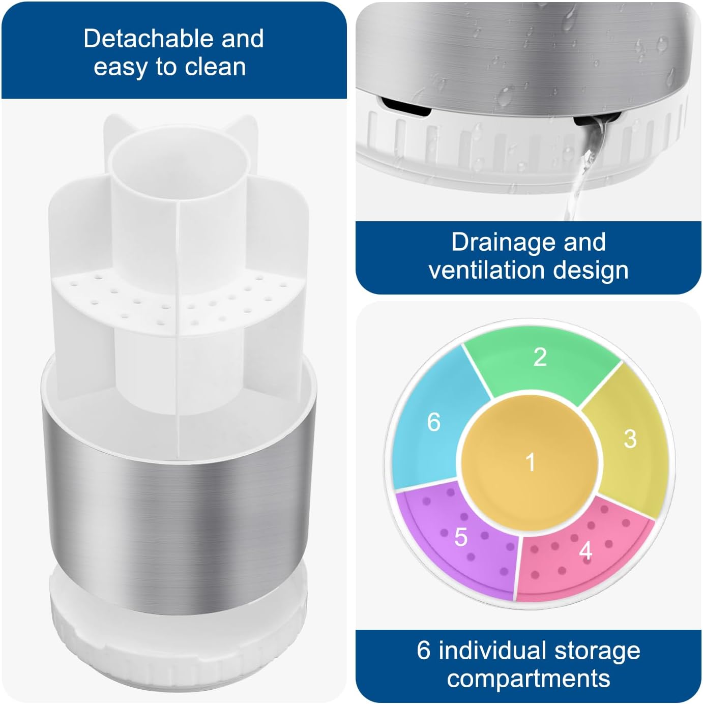 Silver Toothbrush Holders for Bathrooms Countertop Organizer - Kids Electric Toothbrush and Toothpaste Holder Rotating Tooth Brush Organization Bathroom Sink Accessories Storage Caddy