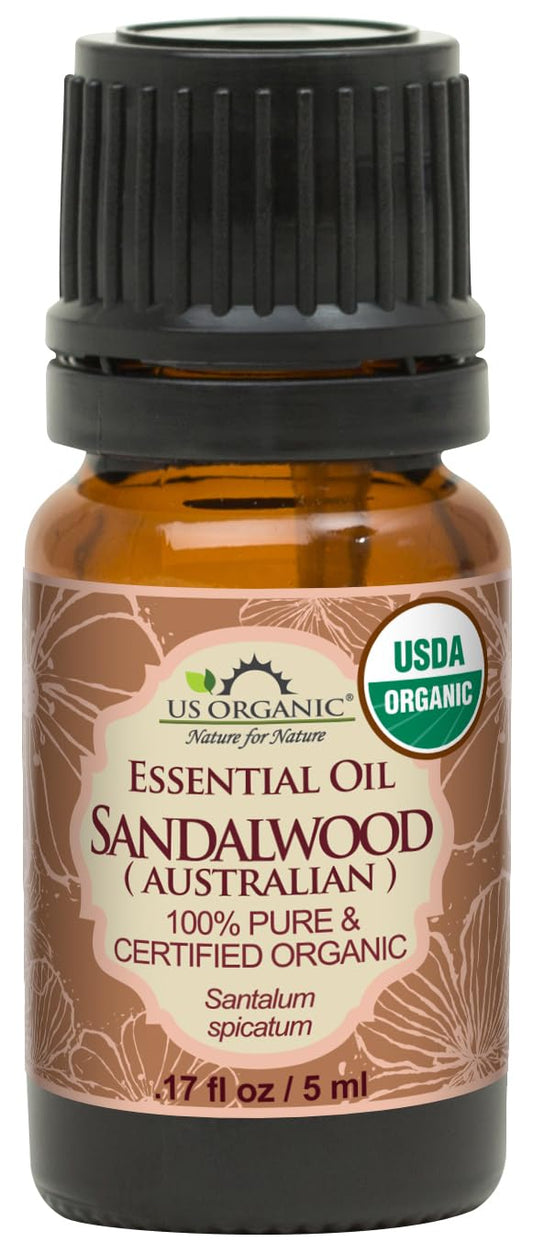 US Organic 100% Pure Sandalwood Essential Oil, USDA Certified Organic, Steam Distilled, Santalum Spicatum, Premium Quality, Woody Scent, Ideal for Diffuser, Massage & Skincare, from Australia (5 ml)