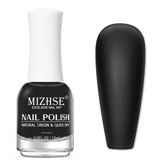 MIZHSE Matte Black Nail Polish, Quick Dry Velvet Black Nail Polish, Non-Gel Air Drying Fast 15 ml Regular Glossy Shiny Finish Nail Lacquer, Full Coverage Nail Art Manicure DIY Home