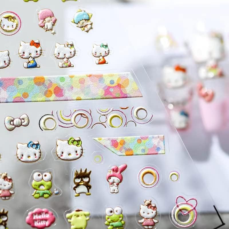 Dedyel Cute Nail Stickers 5D Embossed Cartoon Cat Nail Stickers Kawaii Animal Self-Adhesive Nail Decals for Women Girls Kids Nail Art Decoration