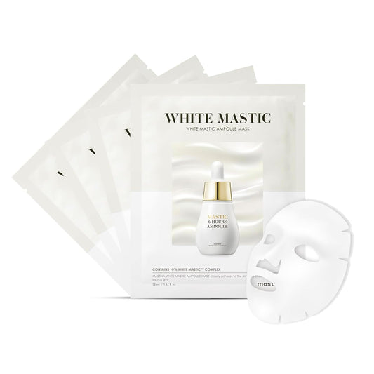 MASTINA White Mastic Ampoule Sheet Mask (4pc) Illuminating, Radiance-Boosting. Ultra-Moisturizing Facial Mask. Intensive Korean Skin Care. Fermented Mastic Gum