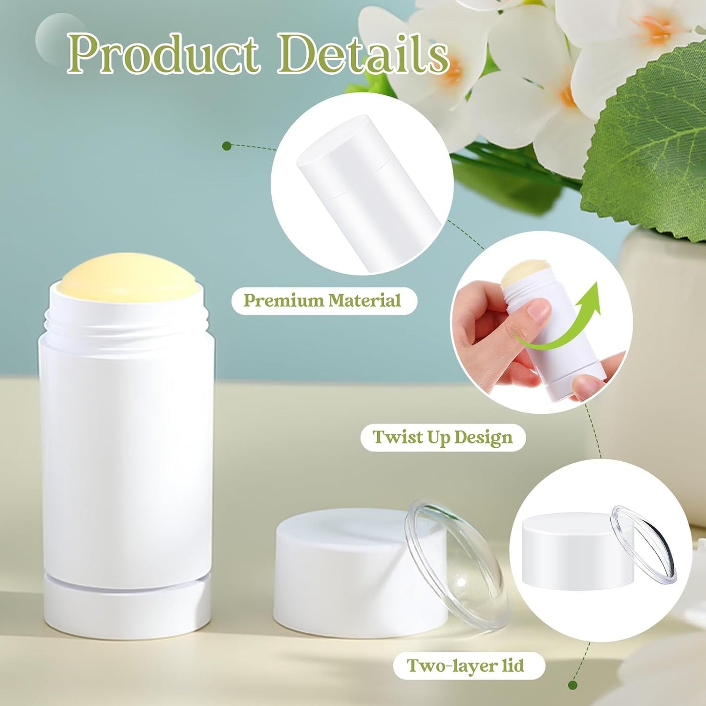 30 Pcs Empty Deodorant Containers Twist up Filling Stick Plastic Deodorant Container Refillable Bottles Bottomfill Round Lip Balm Tubes for Homemade DIY Lipstick Crayon(75 ml,White)