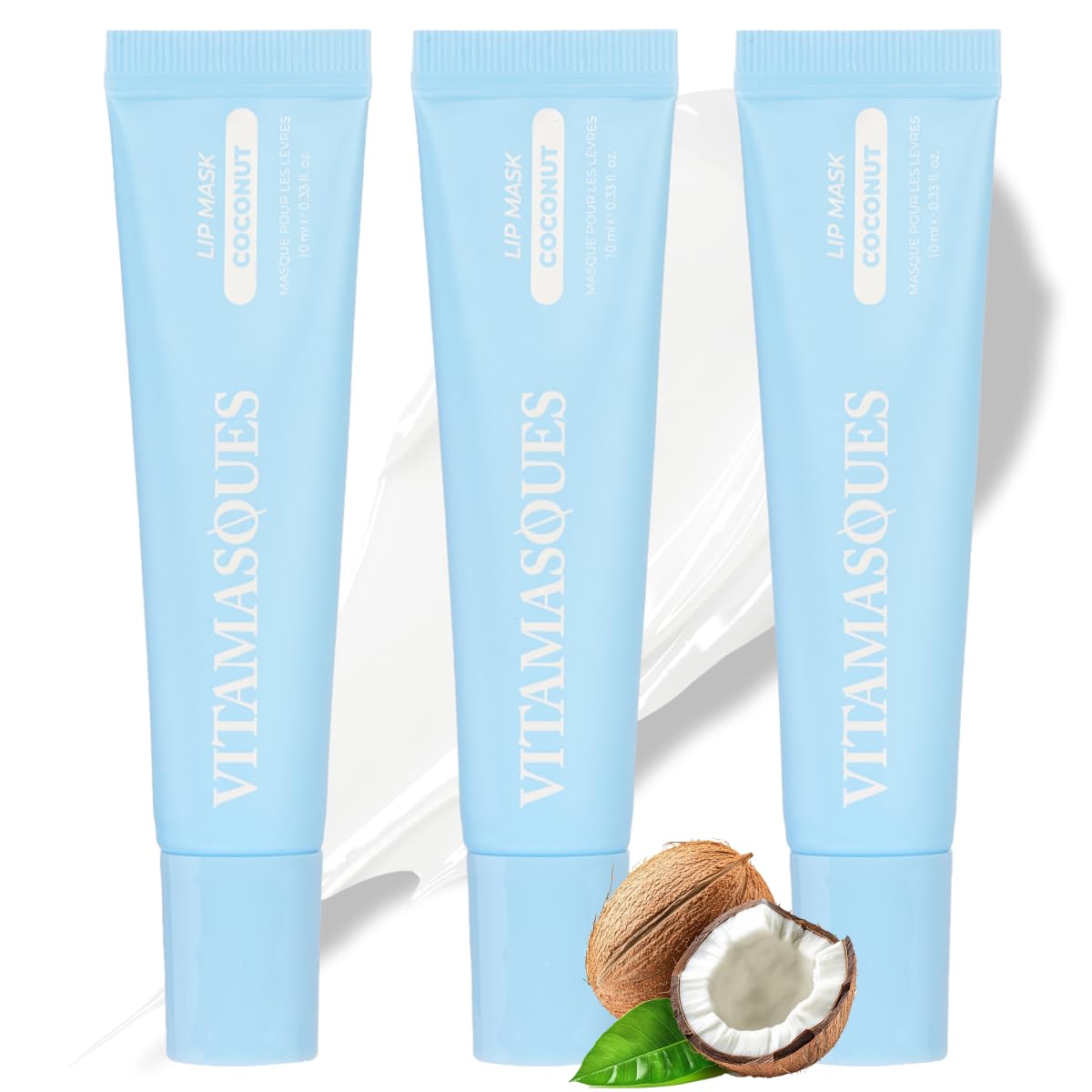 Vitamasques Overnight Lip Mask - Hydrating Coconut Flavor Lip Balm Moisturizer with Vitamins & Natural Oil Hydrates, Nourishes & Plumps Lips Area - Korean Skin Care Lip Care Products (Pack of 3)