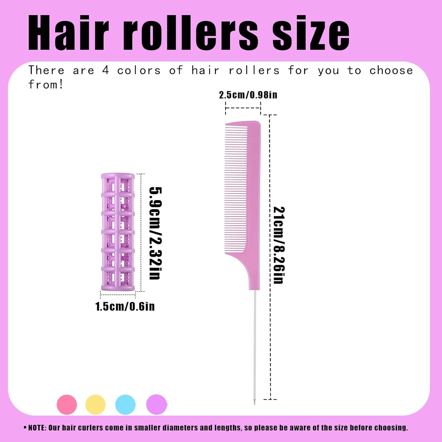 28PCS Self Grip Small Hair Rollers Set, 0.6in Plastic No Heat Roller Hair Curlers with Comb Heatless Clips for Short Fine Thin Hair(Purple)