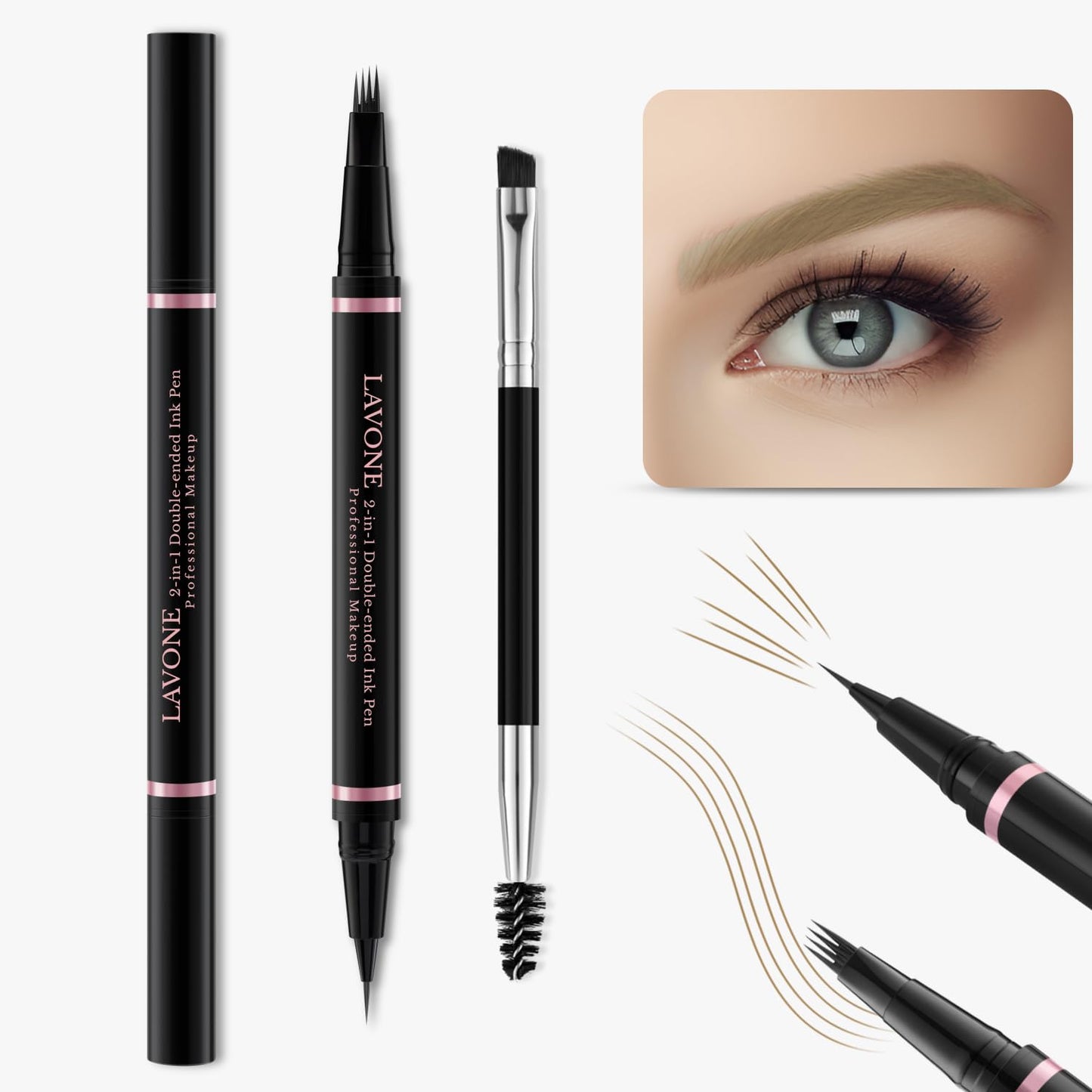 Eyebrow Pencil, 2-in-1 Waterproof Eyebrow Pen with 4 Tip Brow Pen and Ultra-Precise Brow Pencil, with Dual-ended Eyebrow Brush, Eyebrow Makeup for Natural Looking Eyebrows - Dark Blonde