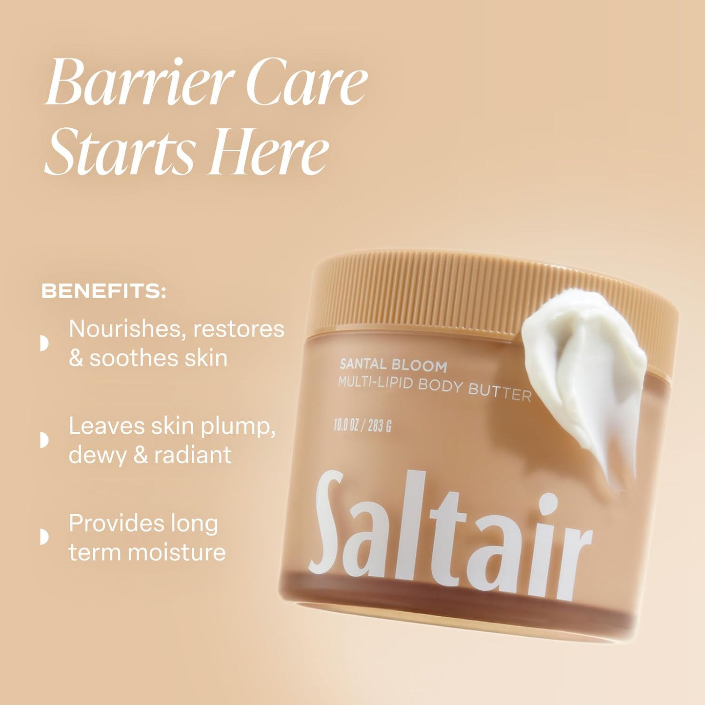 Saltair Multi-Lipid Body Butter - Rich, Nourishing Santal Bloom Hydrating Body Cream with Ceramide Complex, Coconut Oil, Shea Butter, and Sea Buckthorn. Deep Moisturizing Dry Skin Care. 10oz Jar