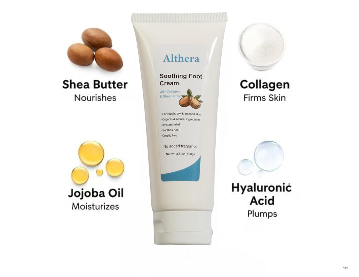 soothing Foot Cream with Collagen, Lactic Acid, Urea & Shea Butter – 3.5oz Intensive Repair for Dry Cracked Heels, Includes Moisturizing Sock for Overnight Hydration (full sock)