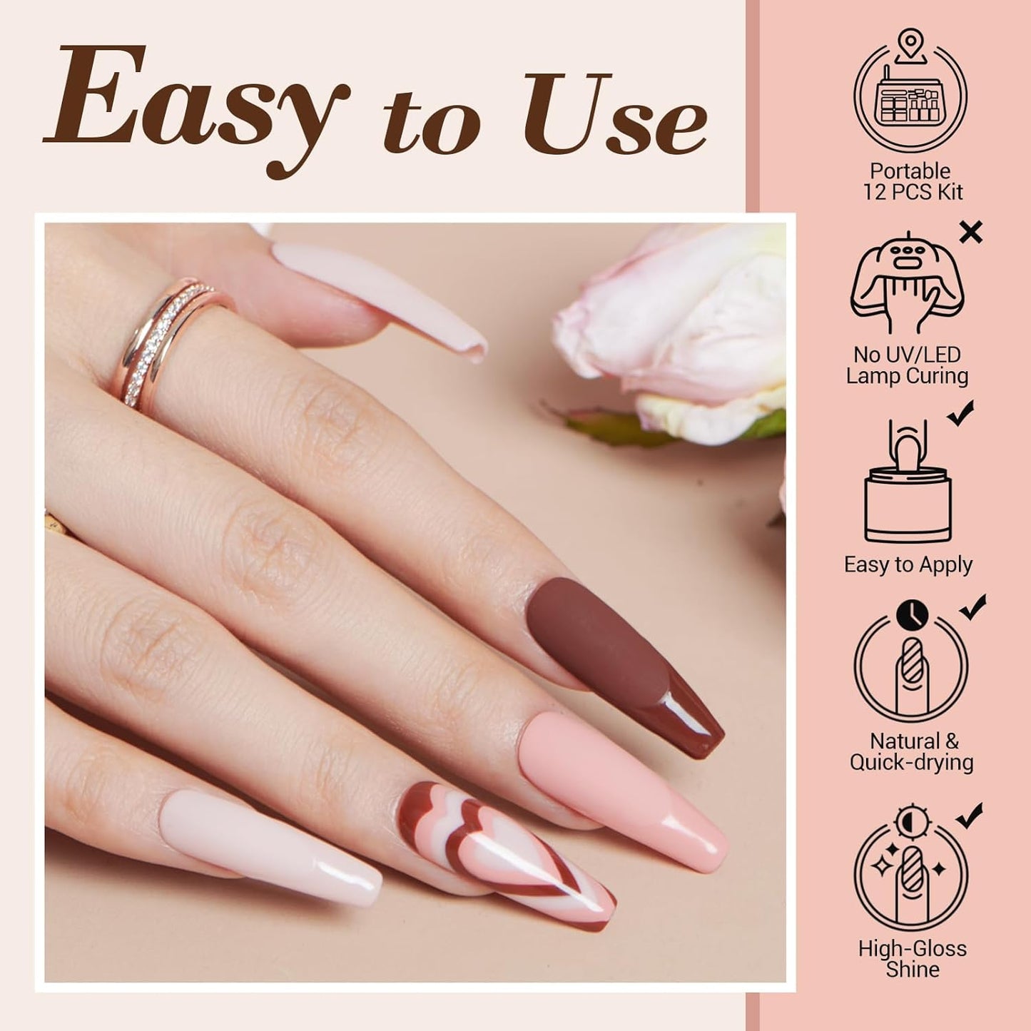 AZUREBEAUTY Dip Powder Nail Kit Starter, All Season Skin Tone Nude Brown 4 Colors Acrylic Dip Powder Liquid Set with Base/Top Coat Activator for French Nail Art Manicure DIY Salon Gifts