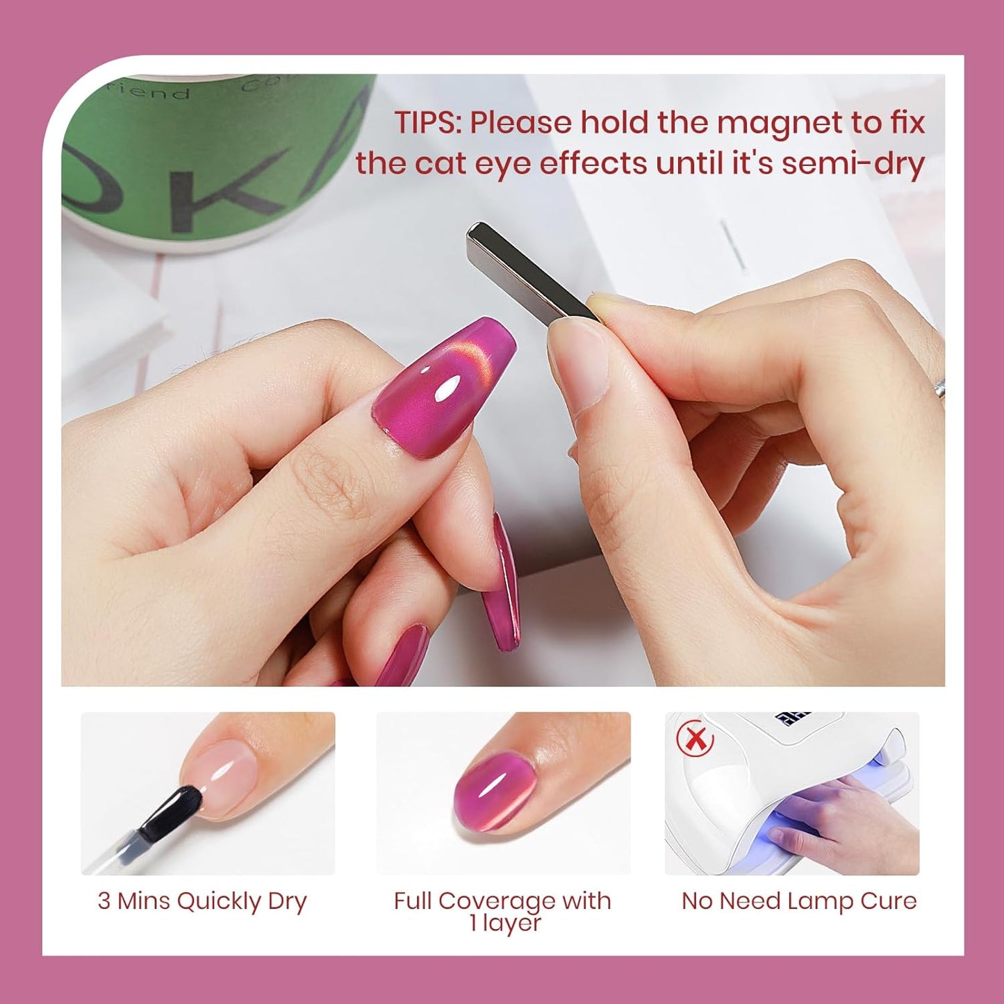 Cat Eye Nail Polish Non Gel with Magnet Quick Dry Cateye Magnetic Nail Polish for Fingernail Air Drying Fast Lacquer Manicure Gift For Women Girls 16ml, 0.54fl oz