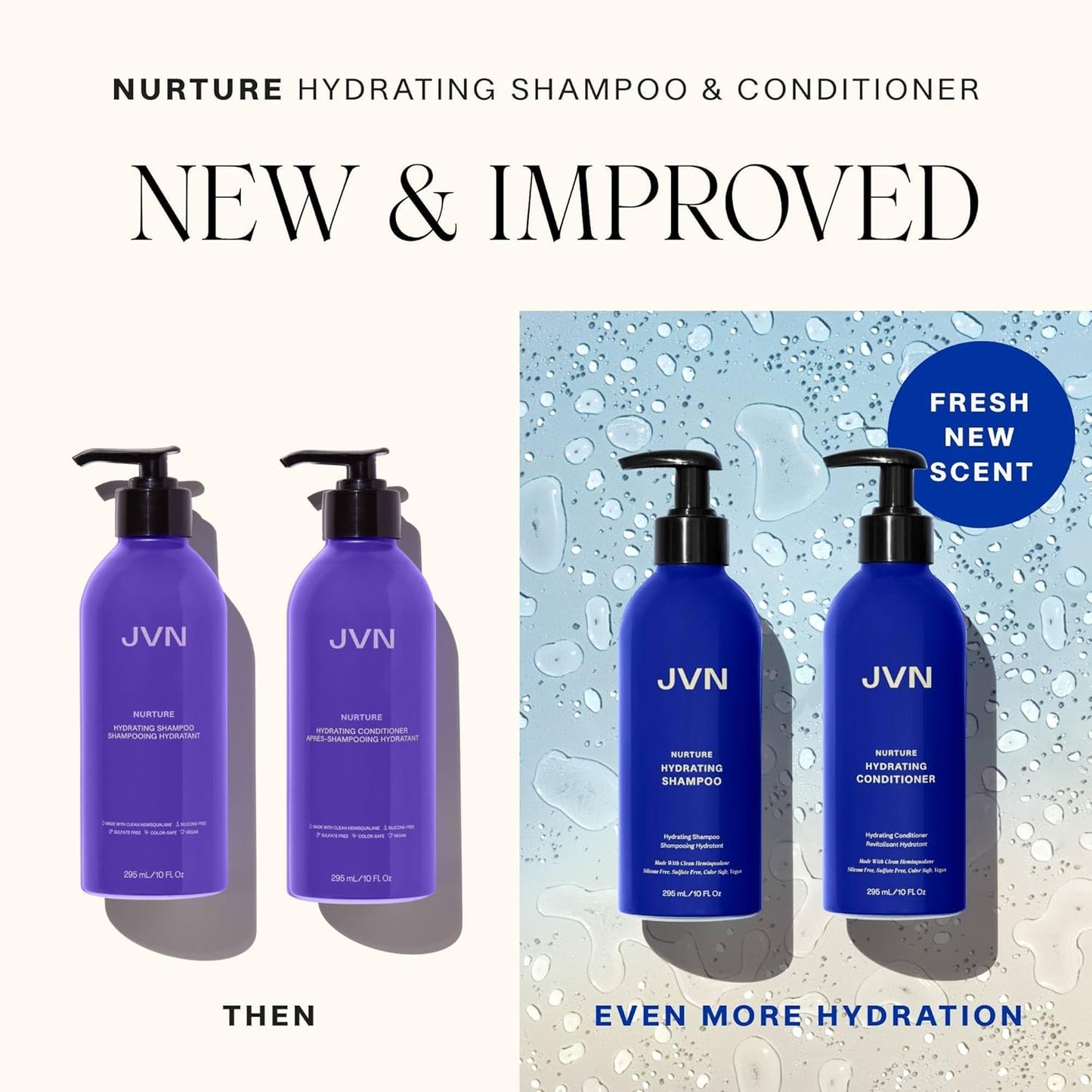 JVN Nurture Hydrating Shampoo & Conditioner (20 Fl Oz), Nurture Shampoo & Conditioner for All Hair Types, Detangles & Softens Hair, Made with Clean Hemisqualane