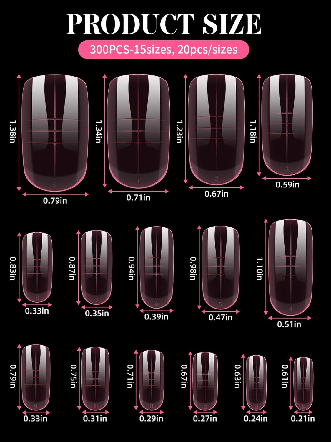 TOROKOM Toe Nail Forms for Poly Extension Gel, 300 Pcs Pink Toenail Dual Forms Reusable Full Cover Molds for Poly Gel French Tip Acrylic Toenails Pedicure for Salon & DIY at Home 15 Sizes
