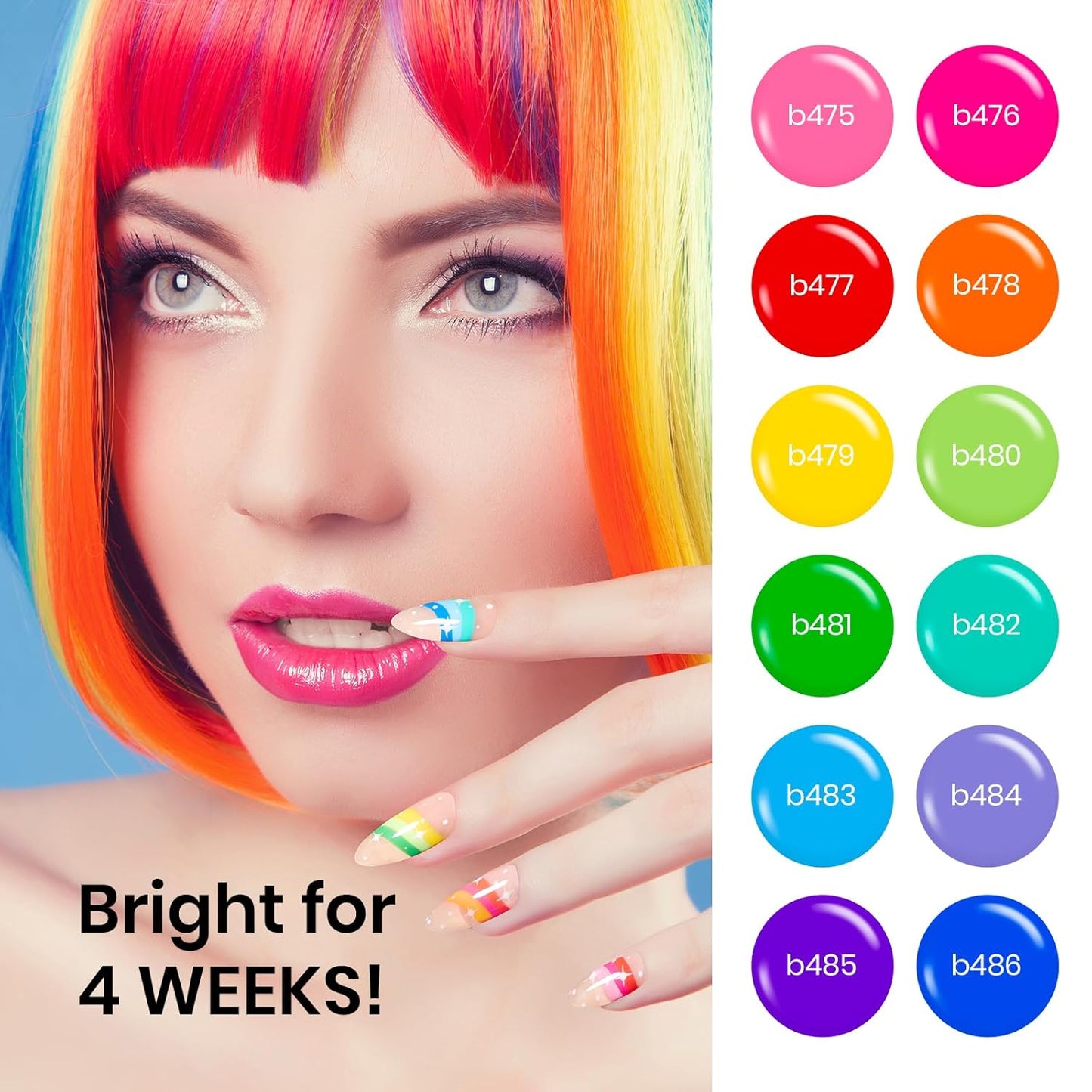 Beetles Summer Rainbow Nail Art Gel Liner Set, 12 Colors Neon Gel Nails Polish Pink Orange Blue Yellow Swirl Nails Built Thin Nail Art Brush in Bottle Soak Off Uv Lamp Manicure Salon Gifts for Women