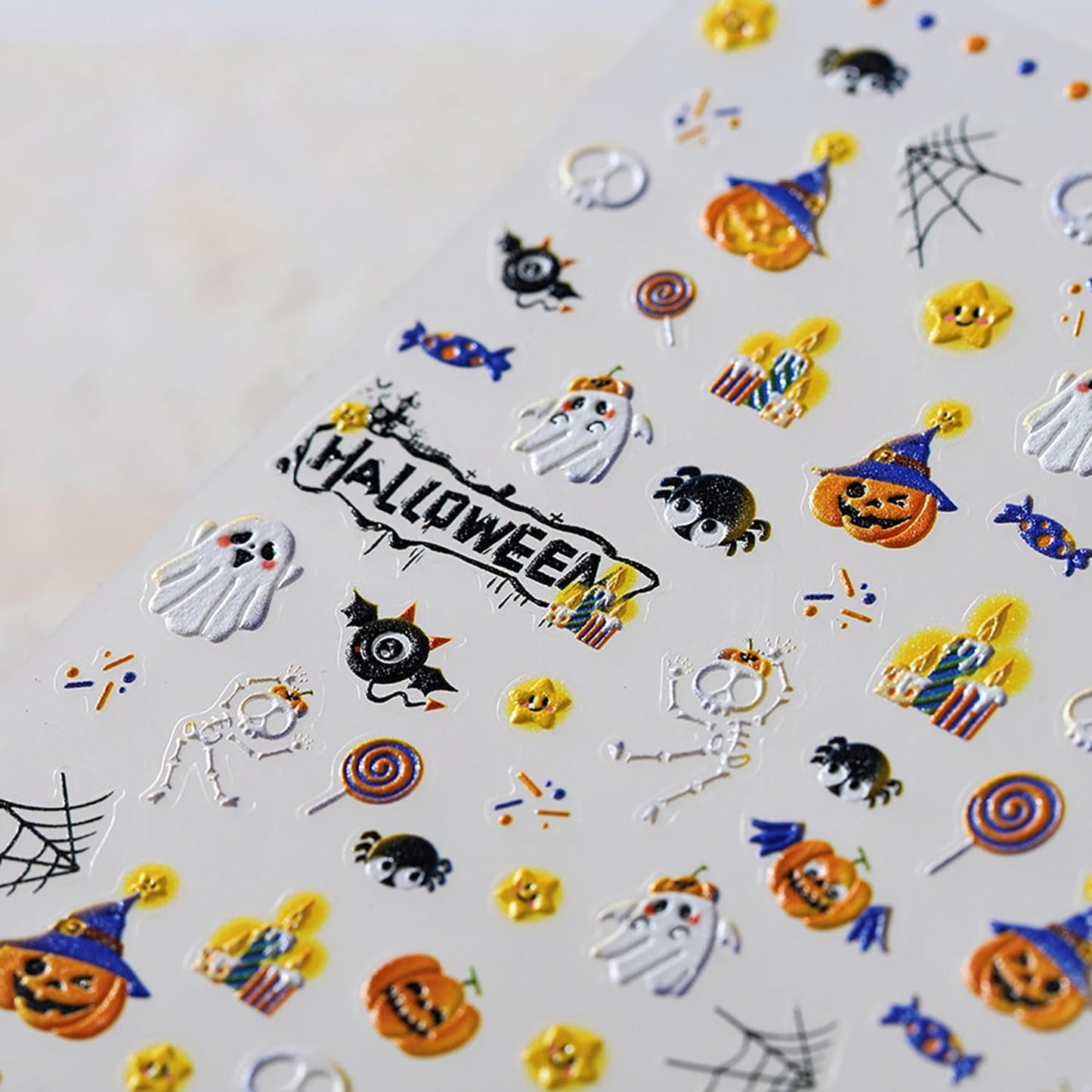 Halloween Nail Stickers 5D Embossed Cute Ghost Nail Art Stickers for Nail Art Designs Halloween Nail Decals Self Adhesive Cute Bat Pumpkin Spider Nail Supplies for Women Nail Decorations