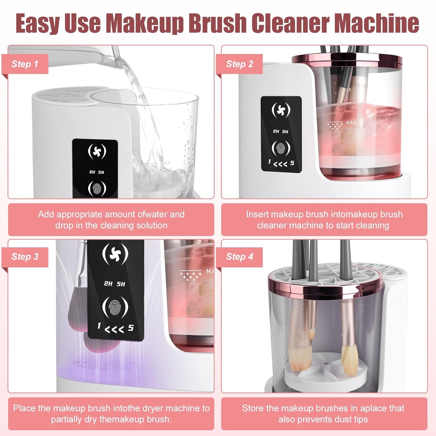 3 IN 1 Electric Makeup Brush Cleaner Machine, With Make up Brush Dryer- USB Makeup Brush Cleaner. Automatic Washer Cosmetic Brushes Cleaner Tool for All Size Beauty Swirl Cosmetic Brush Cleaner (XL)