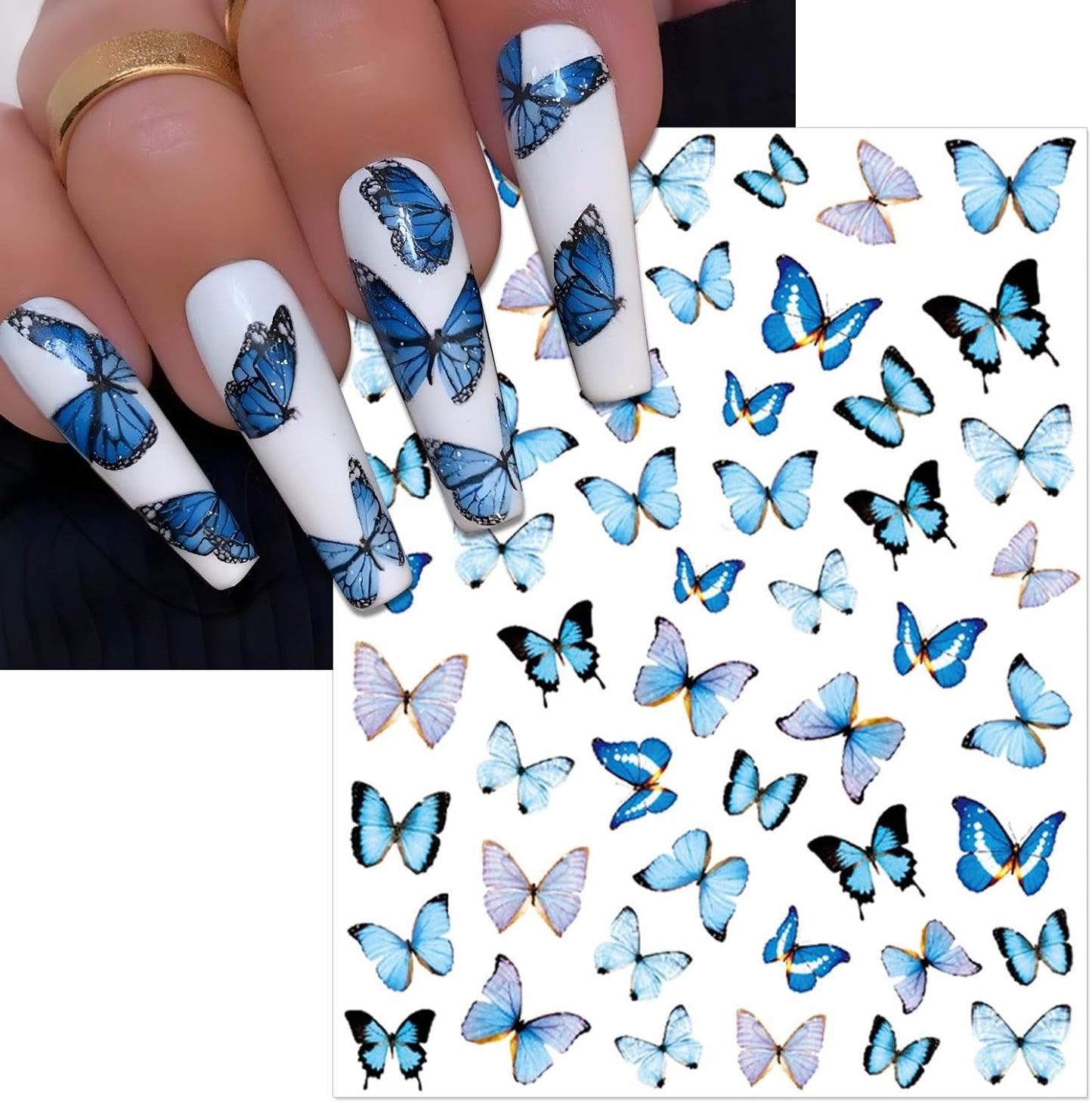 8 Sheets Butterflies Nail Art Stickers - Colorful Butterflies Wing Self-Adhesive Nail Decals for DIY Spring Summer Manicure