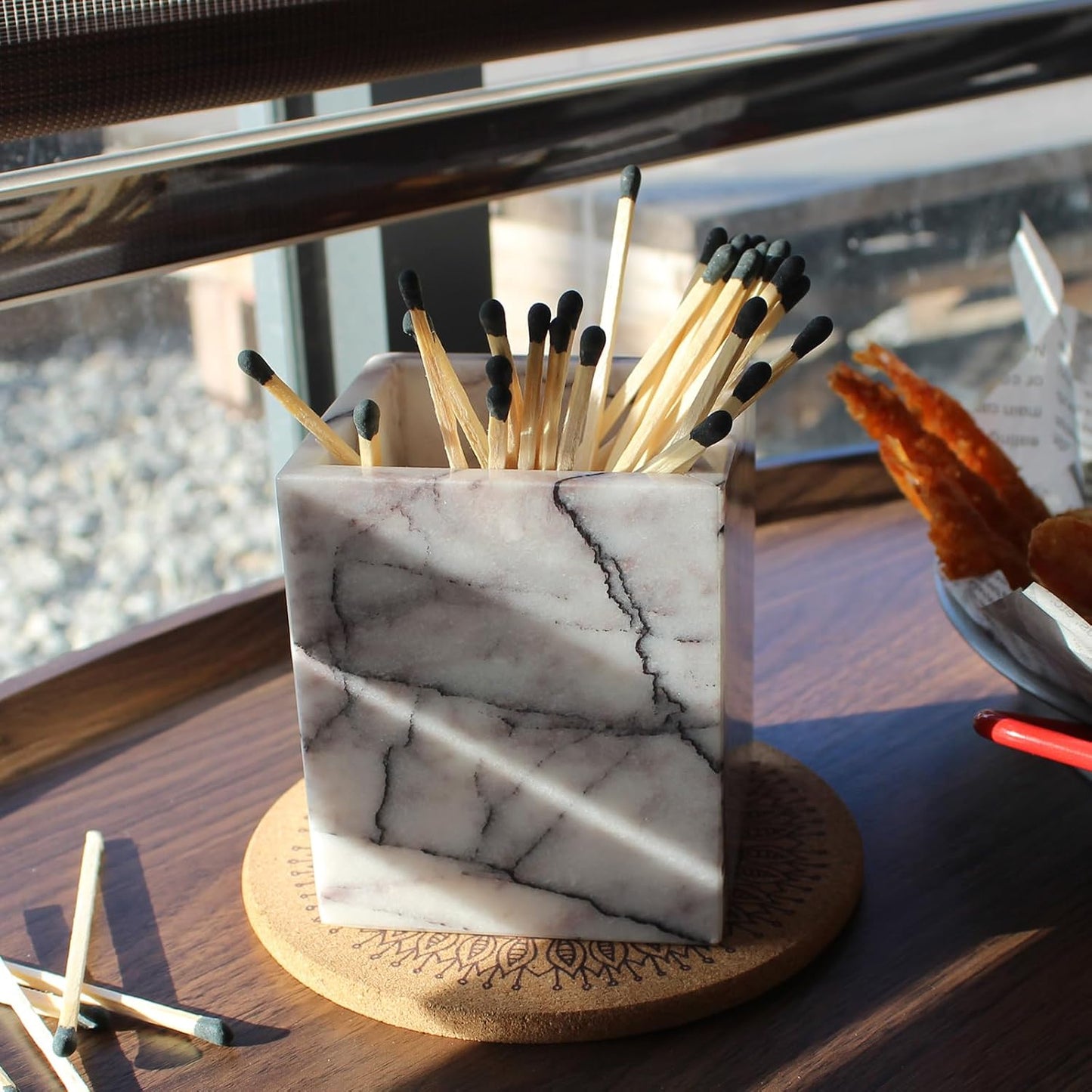 Natural Lilac Marble Toothbrush Holders for Bathroom, Marble Makeup Brush Holder Countertop Organizer