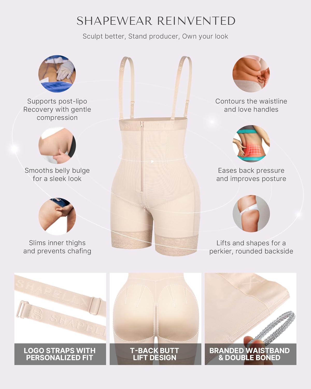 SHAPELLX Shapewear for Women Tummy Control Faja Body Shaper Butt Lifting Plus Size Shapewear Colombianas Moldeadoras