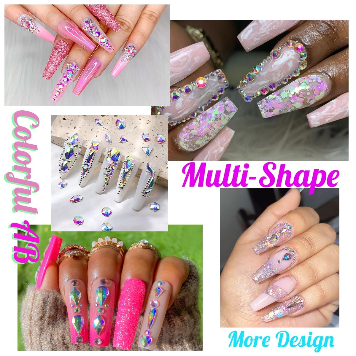 24 Styles AB Crystal Nail Rhinestones Multi Shapes Flatback White AB K9 Glass Gems Round Beads Stones Diamonds Jewels Nail Art Charms Supplies for Nails Face Eyes Makeup Crafts Clothes Tumblers