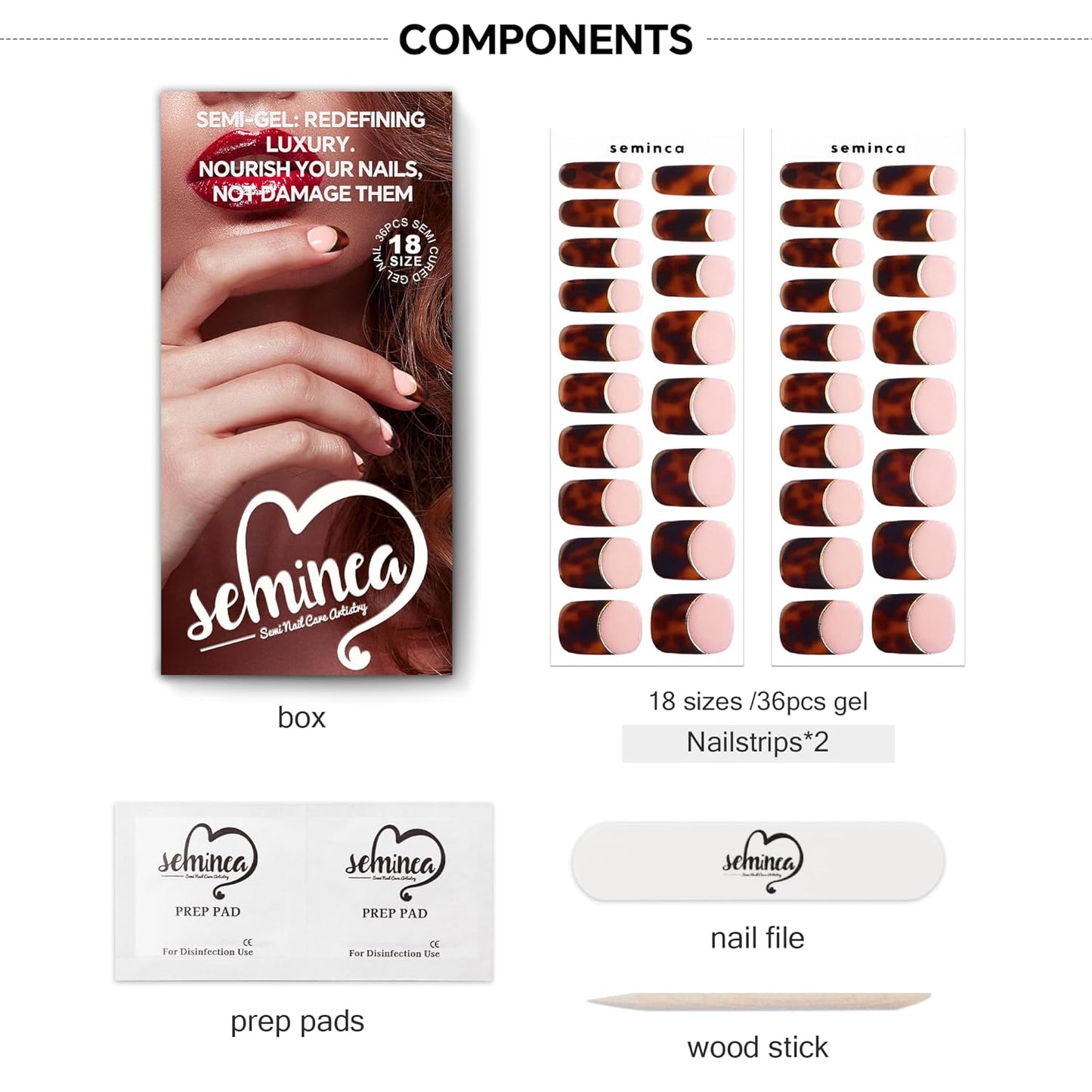 Semi Cured Gel Nail Strips-Leopard Print French Tip Press on Nails Salon Quality Lasts Through Work & Weekends for Party & Daily Works with Any UV/LED Lamps(Leopard French)