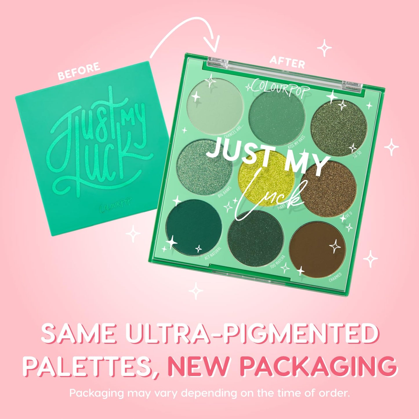 ColourPop Just My Luck Green Eyeshadow Palette - Green & Neutral Eyeshadow Palette with Matte & Metallic Finishes - High-Pigment Eye Makeup with a Long-Wearing Formula (0.3 oz)